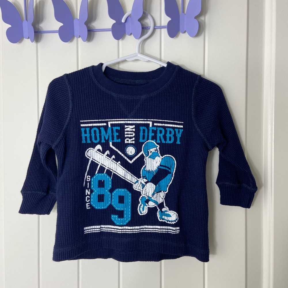 NEW Children’s Place baby boy’s dark blue textured waffle print decal long shirt